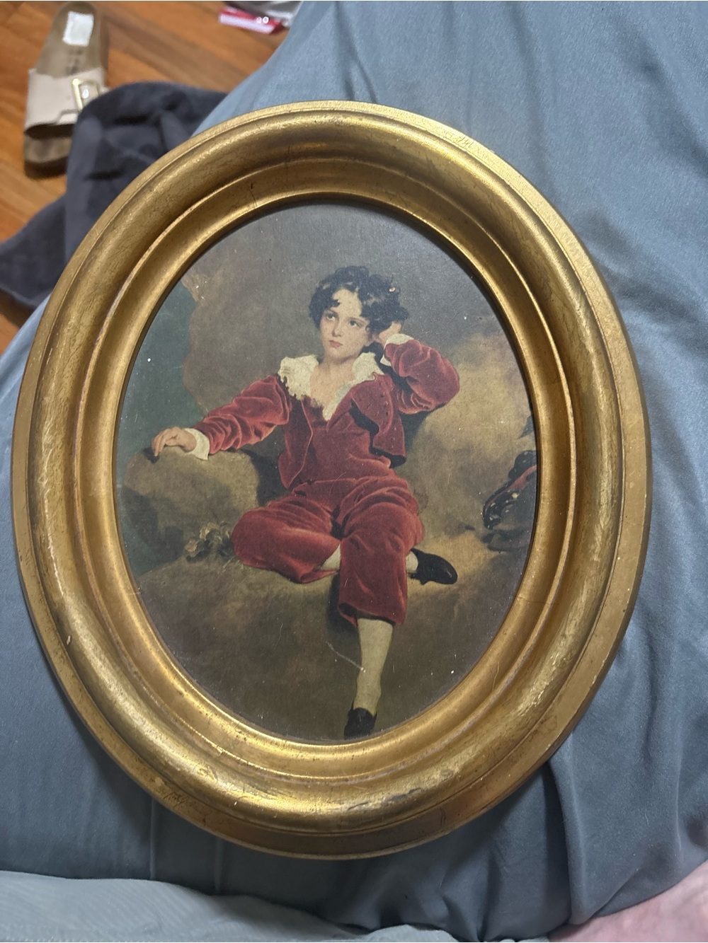 Vintage-Style Oval Framed Home Art - Red Velour Costume Portrait